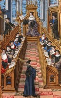 Meeting of doctors at the University of Paris. From a medieval manuscript. / Bron: tienne Collault, Wikimedia Commons (Publiek domein)
