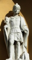Donatus van Münstereifel, beschermheilige tegen onweer. Standbeeld in klooster Maria Hilf, Bornheim (Duitsland) / Bron: Jotquadrat, Wikimedia Commons (CC BY-SA-3.0)