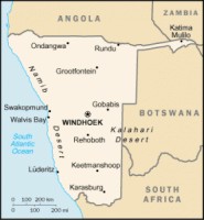 Kaart Namibië / Bron: CIA World Factbook, Wikimedia Commons (Publiek domein)