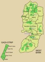 Gouvernementen en gebieden onder Palestijns gezag (Area A en Area B donkergroen, samen 28% van de landoppervlakte) / Bron: Roke, Wikimedia Commons (CC BY-SA-3.0)