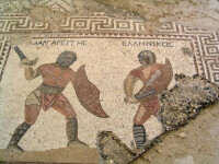 Deel van een mozaïek met gladiatoren / Bron: Hilda Osinga, Wikimedia Commons (CC BY-SA-1.0)