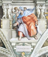 Ezechiël op het plafond van de Sixtijnse Kapel in het Vaticaan tussen 1508 tot 1512, fresco,  / Bron: Michelangelo Buonarroti, Wikimedia Commons (Publiek domein)
